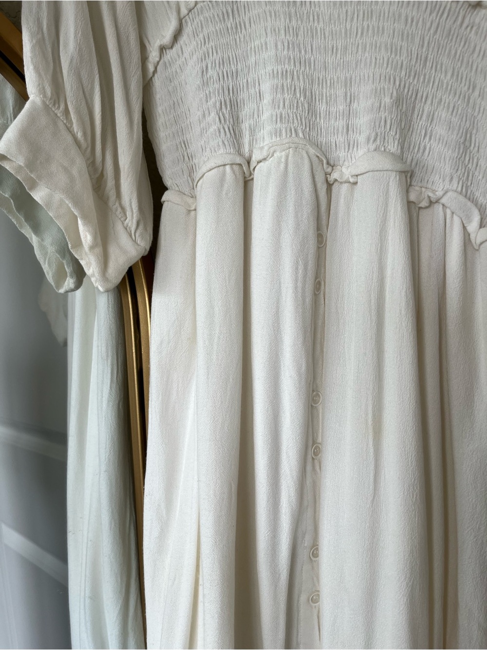 Stevie Hender White Smocked Waist Button Down Midi Dress with Side Slits - Picture 3 of 7